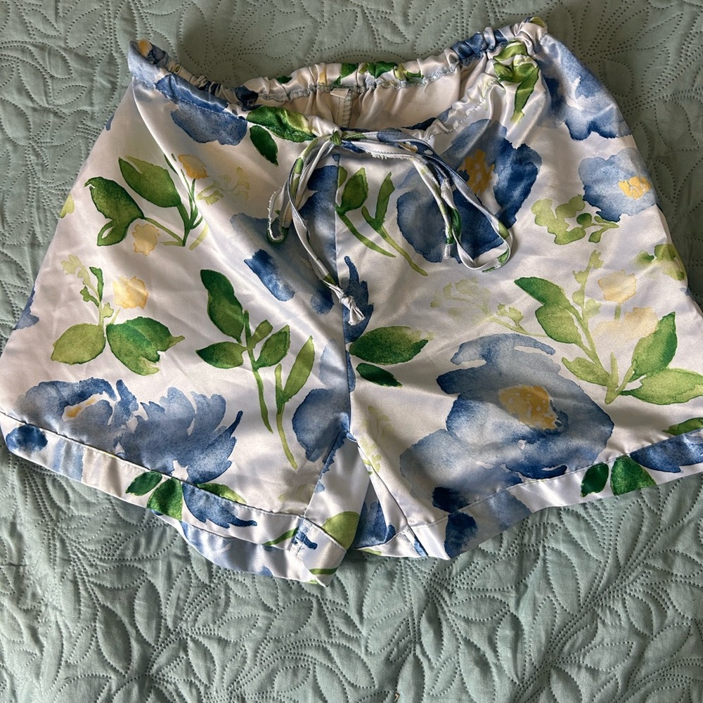 High Waist Blue and Green Tropical Shorts